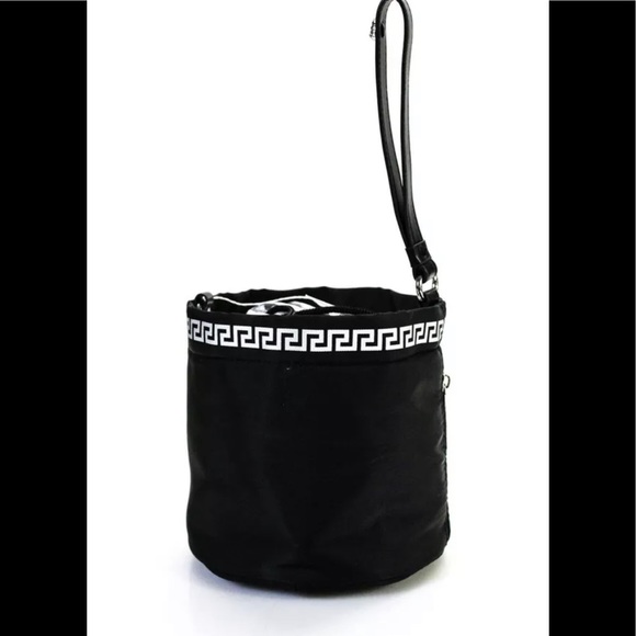 Versace Womens Nylon Metallic Drawstring Crossbody Bag Black Small Handb… - Picture 5 of 12